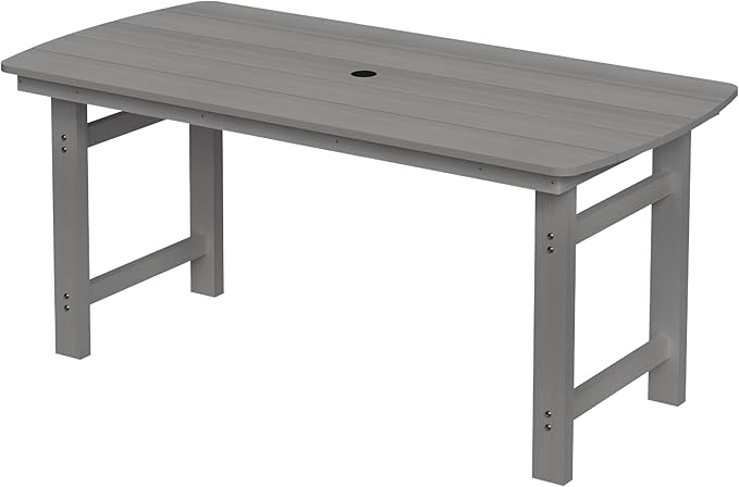 Outdoor Rectangle Dining Table, Heavy-Duty HDPE Table for 6, Weatherproof Patio Table with Umbrella Hole, Rounded Corners for Safety, Grey