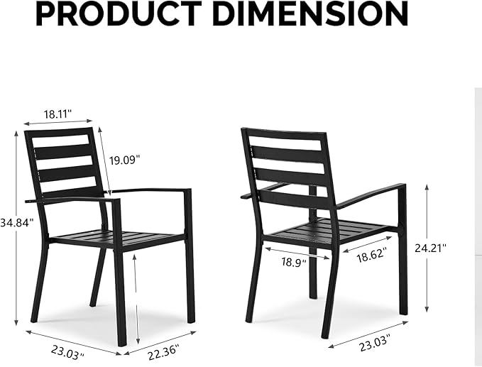 VINGLI Outdoor Dining Chairs Set of 4, Metal Frame Patio Chairs with Armrests, Patio Dining Chairs Garden Chairs for Yard, Front Porch and Deck, Black