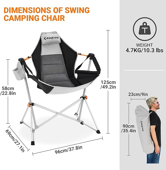 KingCamp Hammock Chair with Footrest – Heavy Duty Swinging Rocking Camping Chairs for Adults up to 400lbs, Folding Portable Oversized Rocker with Cup Holder & Pillow for Outdoor Beach Lawn RV Sports