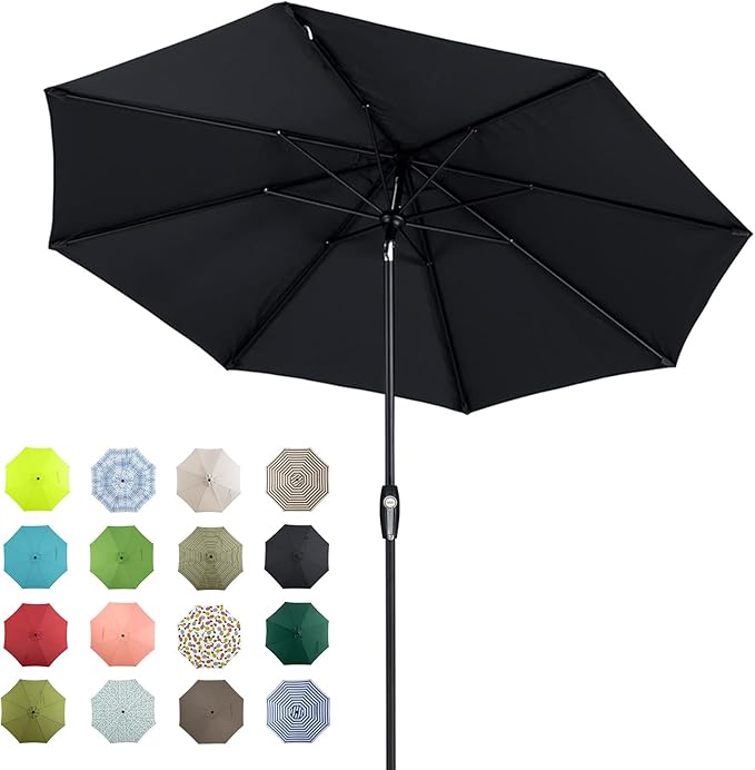 Tempera Patio Market Outdoor Table Umbrella with Auto Tilt and Crank, Large Sun Umbrella with Sturdy Pole & Fade Resistant Canopy, Easy to Set