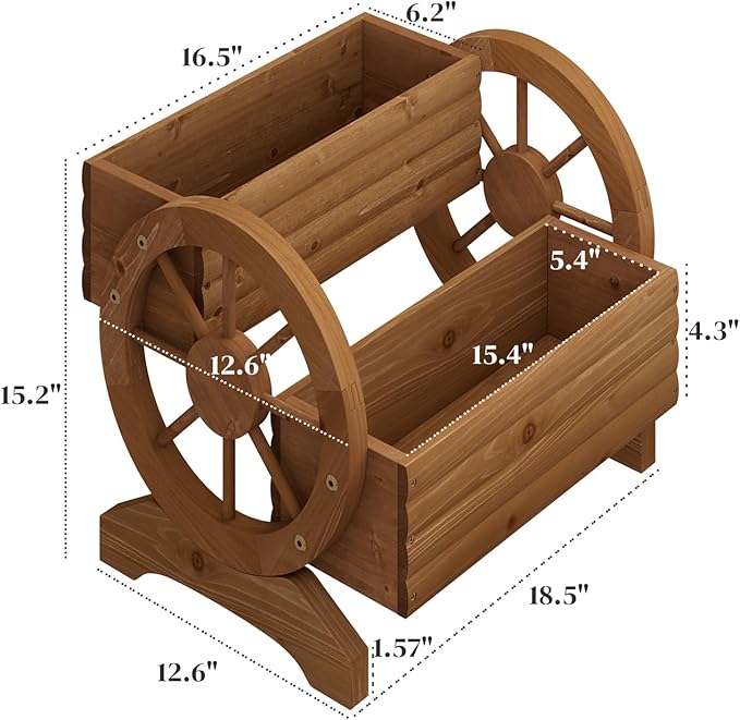 Wooden Wagon Planter Flower Cart with Wheels Garden Box Garden Planter, Decorative Planter for Flowers Herbs Vegetables for Indoor & Outdoor Décor Flower Cart for Patio Garden Balcony (Brown)