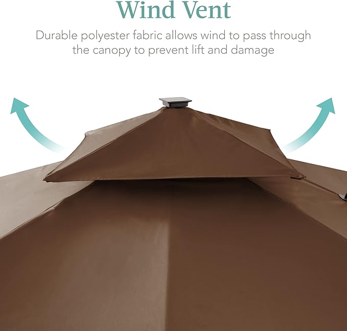 Best Choice Products 10x10ft Cantilever Patio Umbrella w/Base Included, Solar LED Lights 360 Rotation Large Offset Hanging Outdoor Shade for Deck Pool Backyard w/Stand – Brown