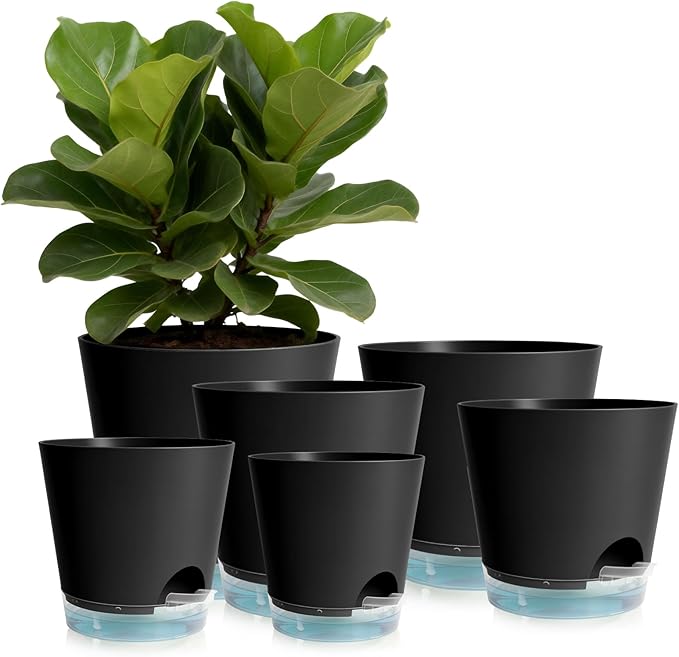 GARDIFE 2026 Upgraded Self Watering Plant Pots with Drainage Hole, 7/6.5/6/5.5/5/4 Inch Flower Planting Containers for House Plants, African Violet, Flowers, Cactus (Black, 7+6.5+6+5.5+5+4 inch)
