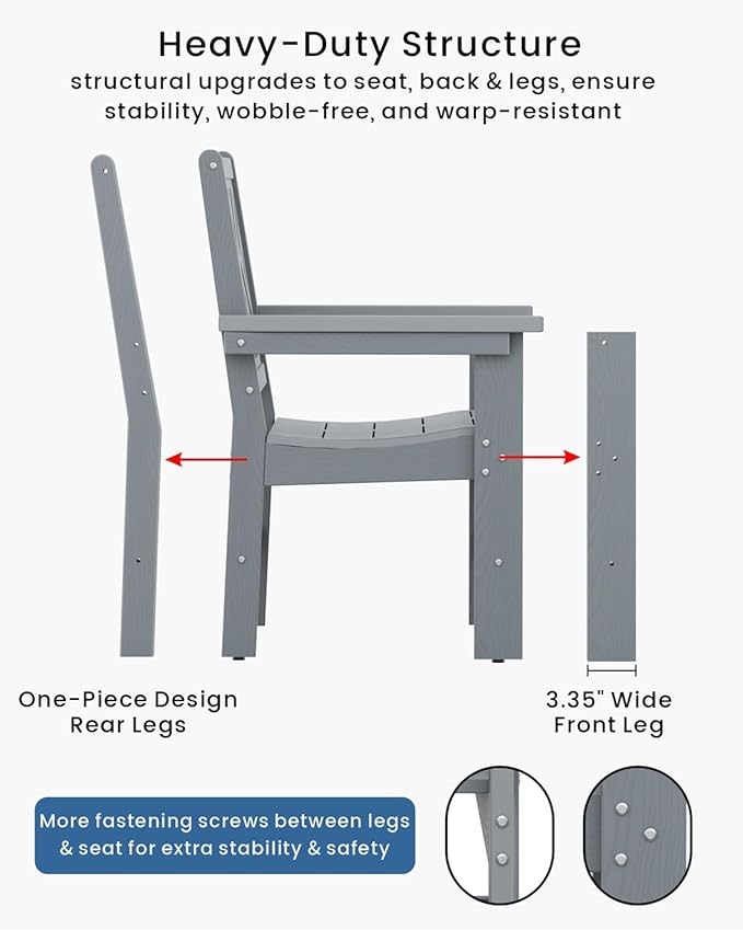 7-Piece Outdoor Dining Set, HDPE All-Weather Patio Table and Chairs Set for 6, Outdoor Patio Furniture Sets with Umbrella Hole for Outside, Deck, Backyard, Garden (Grey)