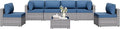 Shintenchi 7 Pieces Outdoor Patio Furniture Sets, Patio Sectional Sofa Couch, Silver Gray PE Wicker Furniture Modular Patio Conversation Sets Patio Sofa with Washable Cushions (Aegean Blue)