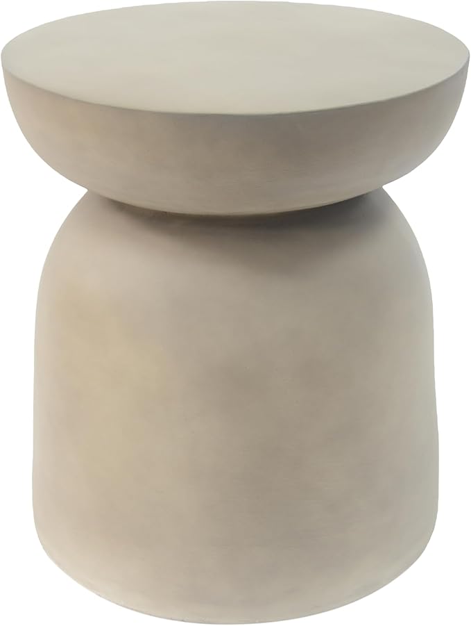 Christopher Knight Home Stela Patio Lightweight Concrete Drum Side Table, Outdoor MGO End Table, Coffee Table for Chat Set, Round Top Cement for Outside, Garden, Poolside, Light Grey