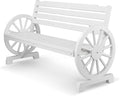 VINGLI Rustic Wooden Wheel Bench Outdoor Bench, Patio Bench Wagon Slatted Seat, Garden Benches for Outdoors 350lbs High Capacity, Weather Resistance (White, 55in)