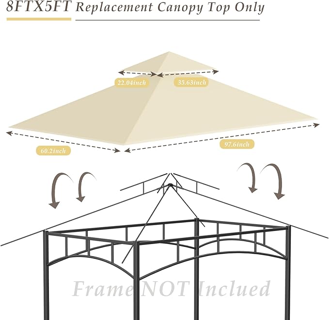 Grill Gazebo Replacement Top, 5 * 8 Outdoor BBQ Top Cover, Double Layer BBQ Gazebo Top Canopy for Model #L-GG001PST-F(Beige)