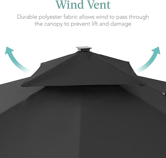 Best Choice Products 10x10ft Cantilever Patio Umbrella w/Base Included, Solar LED Lights 360 Rotation Large Offset Hanging Outdoor Shade for Deck Pool Backyard w/Stand – Gray