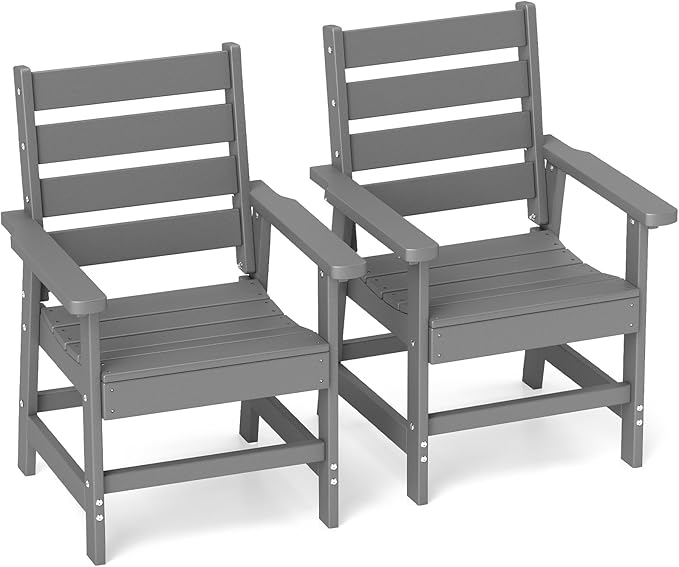 GREENVINES Outdoor Dining Chairs Set of 2 | HDPE | Patio Chair | All-Weather | Grey