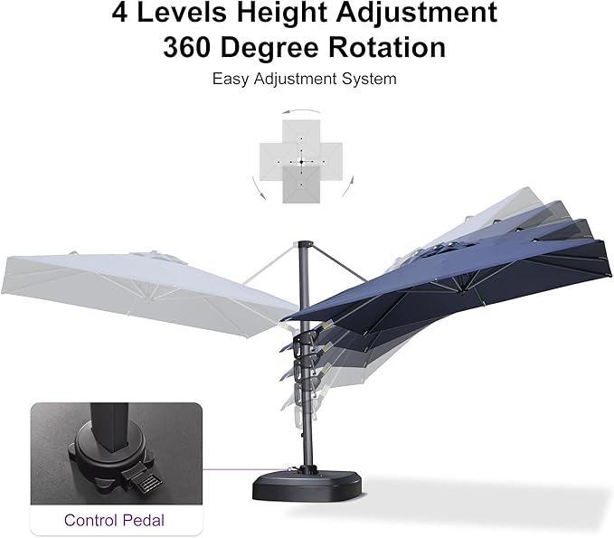 PURPLE LEAF 8' X 8' Patio Umbrella with Wheeled Base for Pool 7' High Offset Outdoor Cantilever Umbrella Swimming Pool Umbrella with 360°Rotation for Poolside Navy Blue