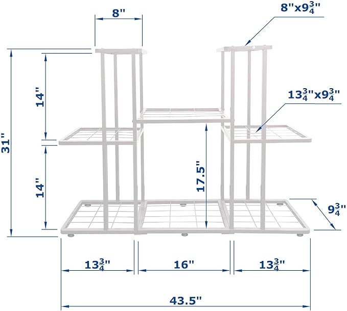 MTB Garden 3 Tier 8 Potted Metal Large Plant Stand for Indoor Outdoor Flower Pot Display Planter Shelf, White