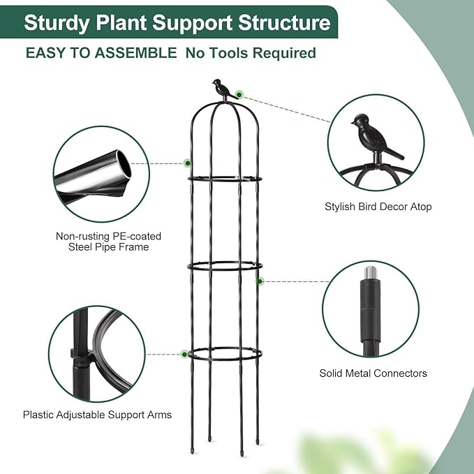 Garden Trellis for Climbing Plant Outdoor, 67" Tall Round Cucumber Trellis Plant Supports for Vines Flower Climbing Rose Clematis Vegetable Tomato Trellis, 1PC, Black