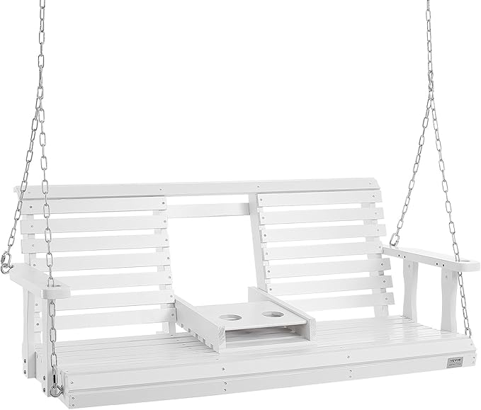 VEVOR Wooden Porch Swing 5 ft, Patio Bench Swing for Courtyard & Garden, Upgraded 880 lbs Strong Load Capacity, Heavy Duty Swing Chair Bench with Hanging Chains for Outdoors, White