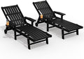Patio Chaise Lounge Chair Set of 2, Oversized Lounge Chair Outdoor with 5 Positions, HDPE, Patio Lounge Chair with Wheels & Cup Holder for Pool, Deck, Poolside,Black