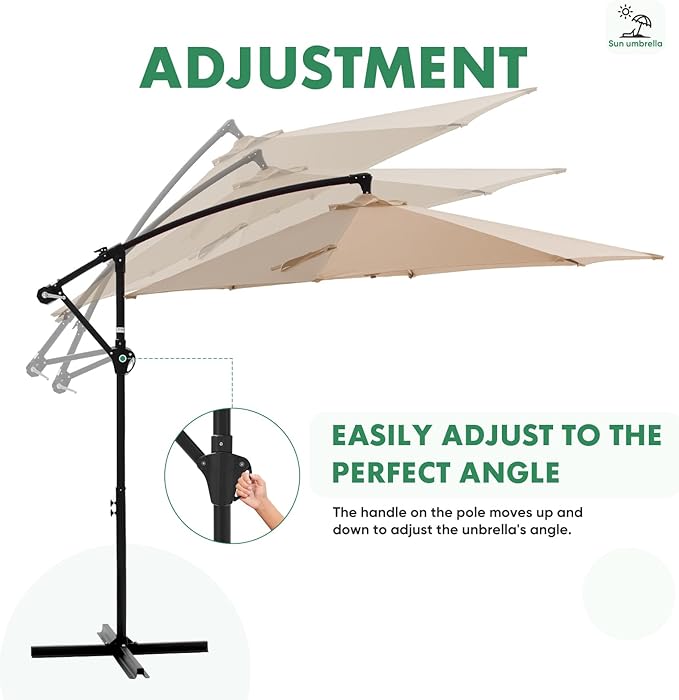 NEWBULIG 10FT Patio Umbrella, Offset Cantilever Outdoor Patio Table Umbrella, UV Protection, Fade Resistant Fabric, Easy Tilt Adjustment for Pool, Deck, Garden, Backyard