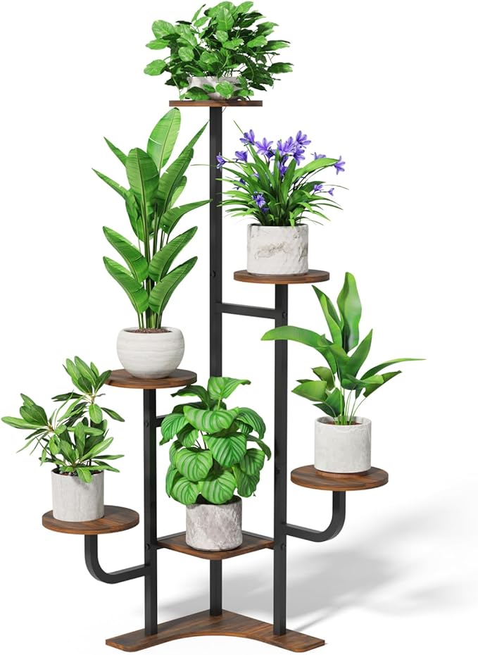 Corner Plant Stand Indoor - 6 Tiered Indoor Plant Stand Round Metal Plant Shelf, Plant Organizer for Living Room, Graden, Balcony, Home Decor (Brown)