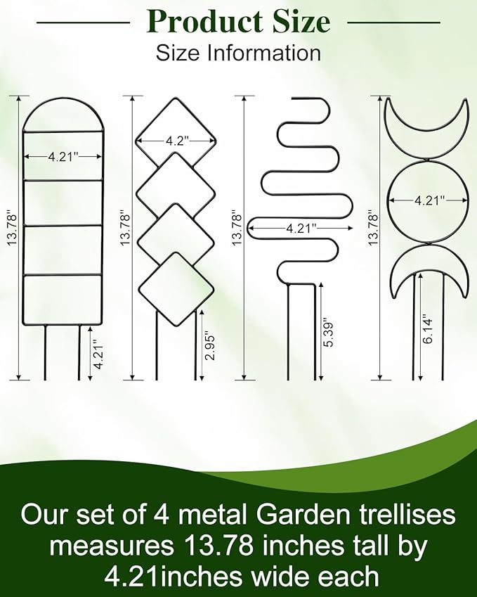 4 Pack Trellis for Indoor Climbing Plant, Small Metal Outdoor Garden Trellis for Potted Plants, Stake Mini Houseplant Trellis Support for Hoya, Vines, Pothos, Monstera (Black)