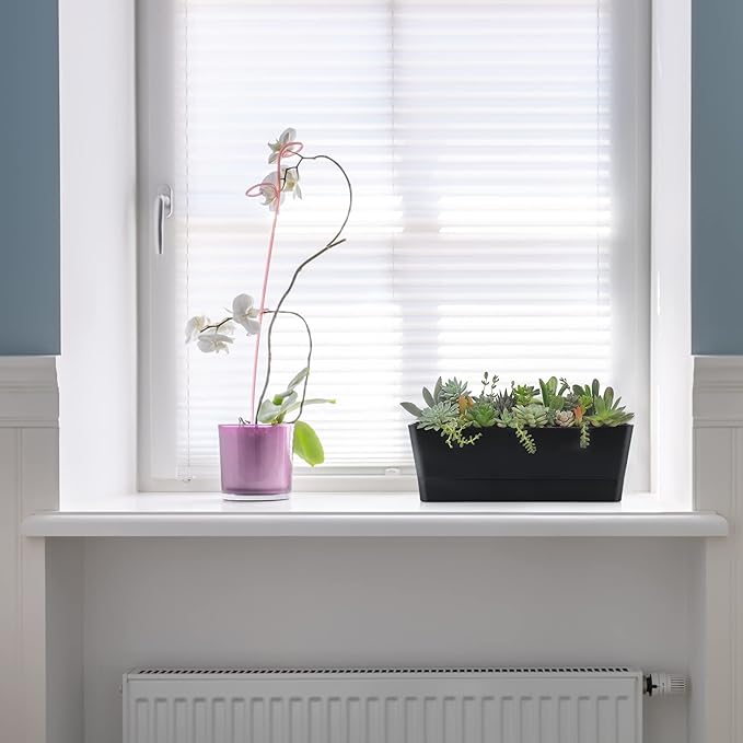 Skelang 3 Pcs Rectangular Plant Pot, 12" Flower Planter Box, Windowsill Container for Succulent, Herb, Vegetable (Black)
