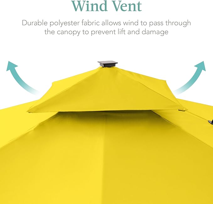Best Choice Products 10x10ft Cantilever Patio Umbrella w/Base Included, Solar LED Lights 360 Rotation Large Offset Hanging Outdoor Shade for Deck Pool Backyard w/Stand – Yellow