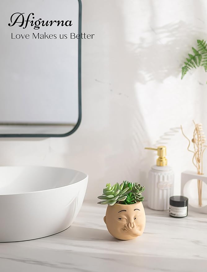 Funny Bathroom Planter Decor: Quirky Holding Nose Plant Pot Indoor for Bathroom Counter - Succulent Pot with Drainage - Unique Face Planter for Guest Bath room Counter Shelf Toilet Decoration