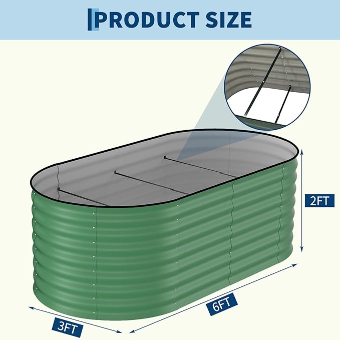 Garvee 2 Pack Galvanized Raised Garden Beds - 6x3x2ft Planter Box for Vegetables, Flowers, Rust-Resistant Garden Box, Easy Assembly Raised Beds, Durable Planters for Outdoor Plants, Green