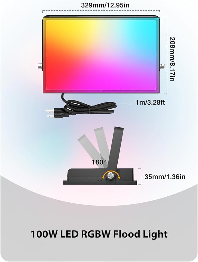 Onforu LED Flood Light Outdoor 800W Equivalent, 100W Color Changing RGBW Floodlight with Remote, Stage Lights Uplights for Events, IP66 Uplighting Spotlight Floor Strobe Light for Christmas 4 Pack