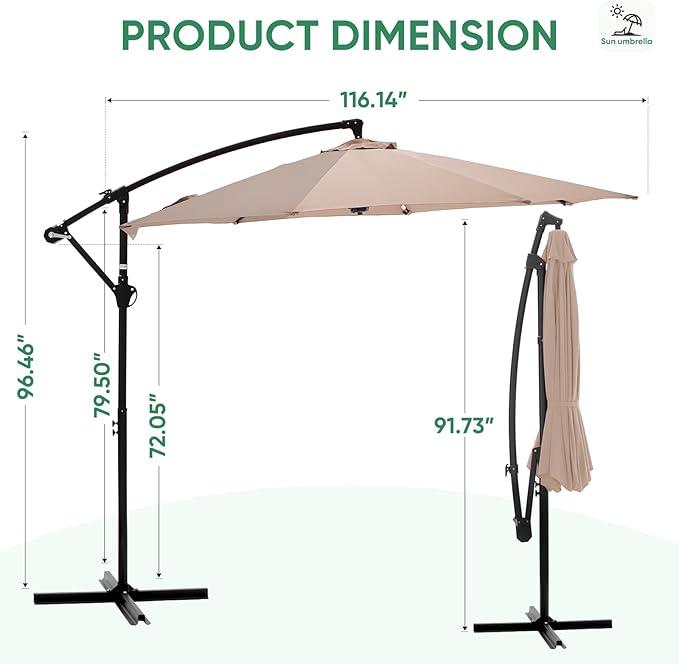 NEWBULIG 10FT Patio Umbrella, Offset Cantilever Outdoor Patio Table Umbrella, UV Protection, Fade Resistant Fabric, Easy Tilt Adjustment for Pool, Deck, Garden, Backyard