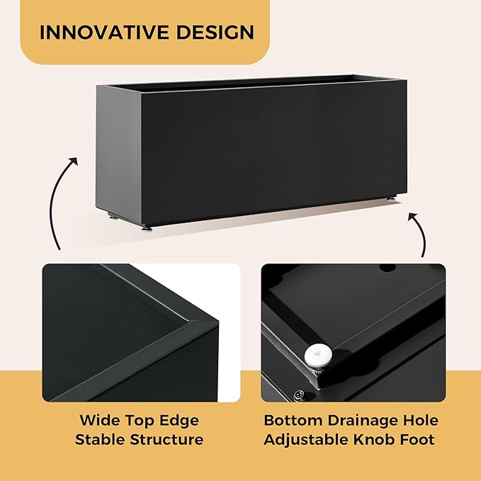 Outdoor Metal Planter Box 40Wx12Dx16H, Long Large Rectangular Trough Planters, Easy 5-Min Assembly, Modern Plant Container with Drainage Holes, Heavy Duty, Weather Resistant, Black