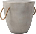 COSIEST Outdoor Shaped Side Table with Concrete Top & Hemp Rope Handles, 17'' Patio Accent Table for Garden