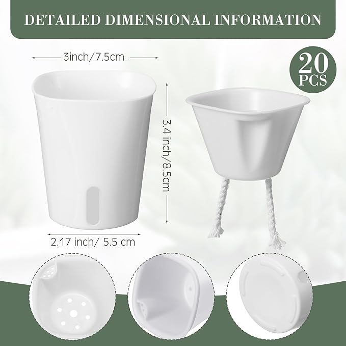 20 Pcs 3 Inch Self Watering Pots Self Watering Planters for Indoor Planters Plastic Garden Flower Pots with Level Indicator Vents for Herbs