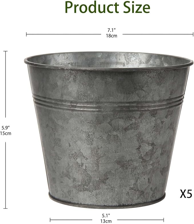 Briful 5PCS Galvanized Buckets 7.1In Rustic Farmhouse Metal Bucket Galvanized Flower Bucket Home Indoor Outdoor Decorative Tin Planters