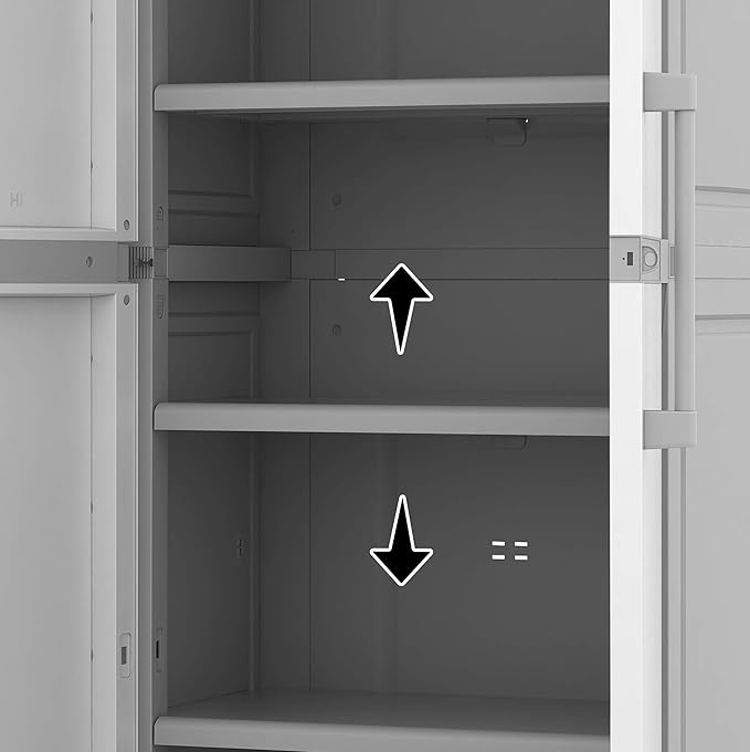 Keter Storage Cabinet with Doors and Shelves for Laundry Room, Garage, Bathroom Accessories, Closet and Home Organization, White & Grey