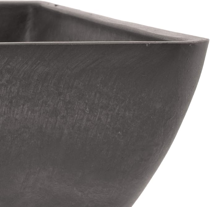 PSW Pot Collection 12x6 inch Plastic/Stone/Wood Composite Square Planter – No Drainage Hole (Drillable), Modern Indoor/Outer Pot for Flowers, Foliage, Succulents, Fairy Gardens, Dark Charcoal