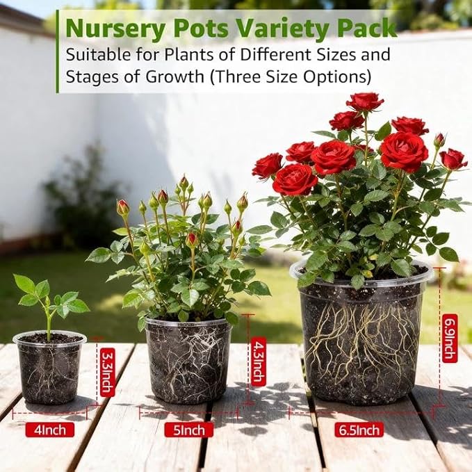 MIXC Clear Nursery Pots with Drainage Holes, 7/5/4 Inch Reinforced Transparent Plastic Seed Starter Pots, for Indoor Outdoor Gardening Seedling Planter, 30 Pack