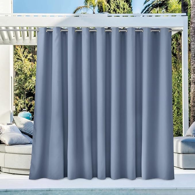 NICETOWN Outdoor Curtainch for Patio Waterproof 120 inch Wide, Thermal Insulated Rustproof Grommet UV Blocking Cabana Curtainch & Drape, Privacy Safe Shade for Pergola, Stone Blue, 1 PC, 95-Inch Long