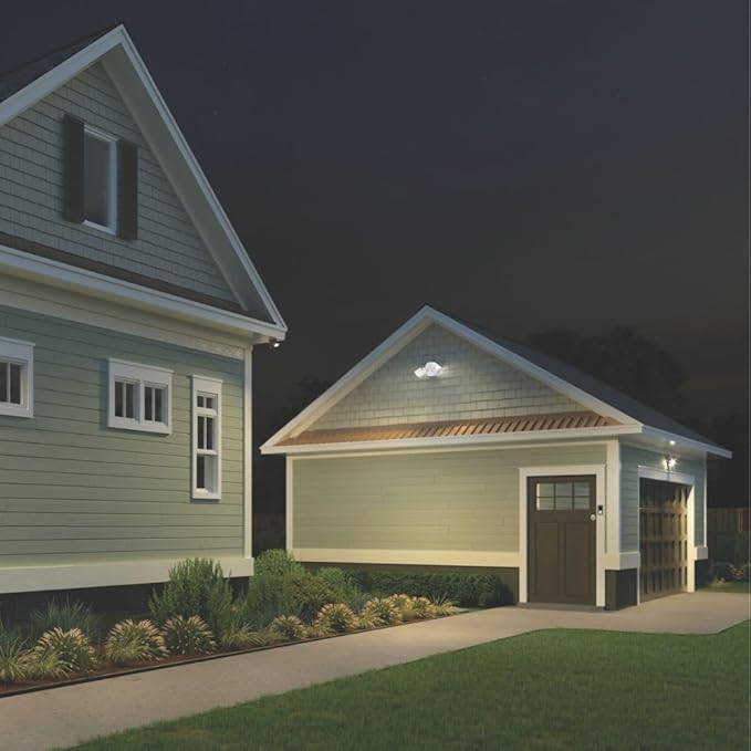 Lithonia Lighting HomeGuard 2-Light LED Outdoor Flood Lights, Outdoor LED Lights, Dusk to Dawn Sensor, Adjustable Lumens, 4000K Cool White, Round Heads, White (HGX LED 2RH ALO 40K 120 PE WH M2)