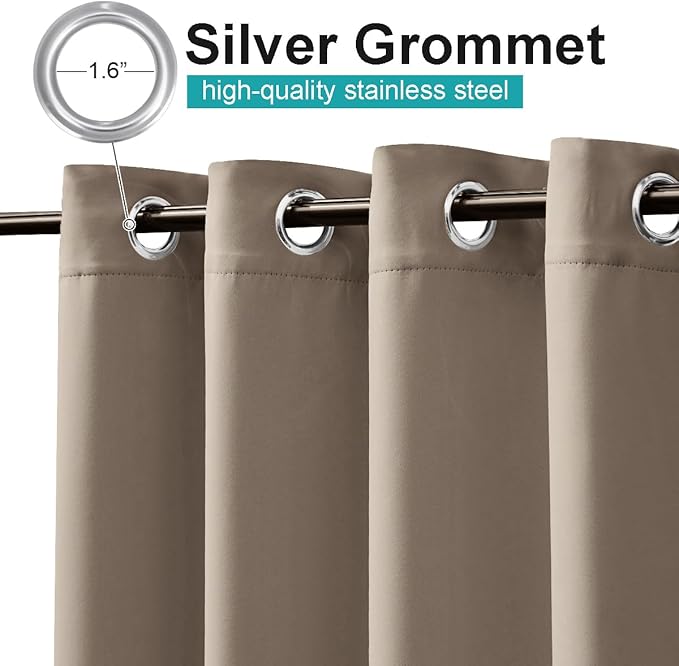 NICETOWN Morandi Brown Outdoor Curtains for Patio Waterproof 84 inch Long, 2 PCs Stainless Grommet Thermal Insulated Sun Blocking Outdoor Drape for Gazebo, UV Protection Outside Privacy Shade