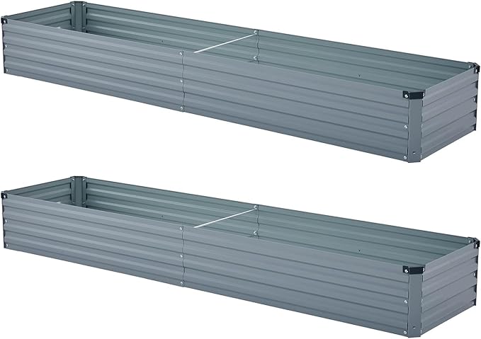 2 Pack 6x1.5x1FT Galvanized Raised Garden Bed Kit, Outdoor Metal Planter Box for Vegetables, Bottomless Rectangular Gardening Bed with Support Rods, Tool-Free Assembly, Gray