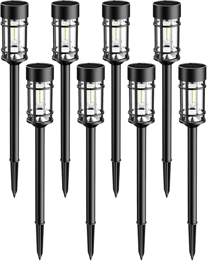 Solar Lights Outdoor Waterproof, 8 Pack 21" Solar Pathway Lights with Metal & Glass, Auto On/Off Garden Lights for Yard, Landscape, Driveway Walkway