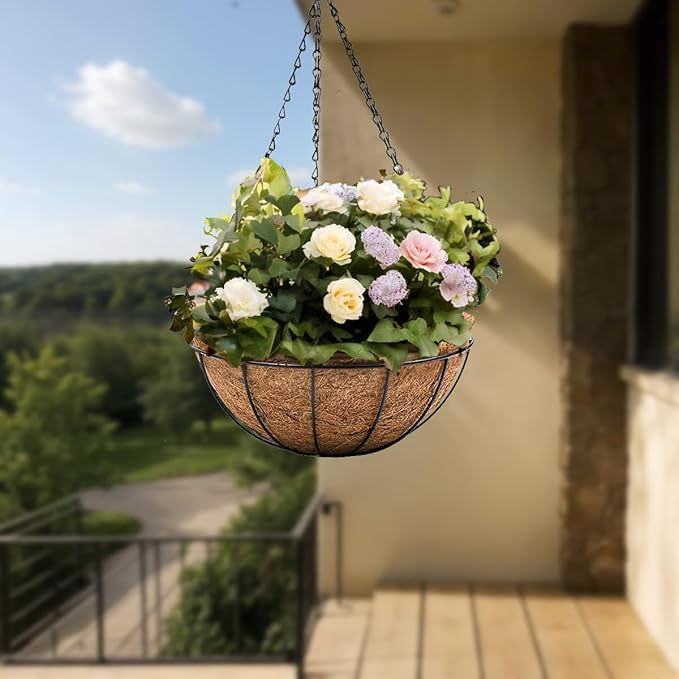 Hanging Baskets for Plants Outdoor(8 inch 4 Pack)- Coconut Coir Hanging Planters Outdoor, Metal Wire Baskets with Coco Liner, Hanging Pots for Plants Indoor, Flower Pots for Railings