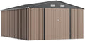 Greesum 10×14 FT Outdoor Storage Shed, Metal Storaged Sheds Without Floor, Tool Sheds with Lockable Doors and Sloping Roof for Garden, Patio, Brown