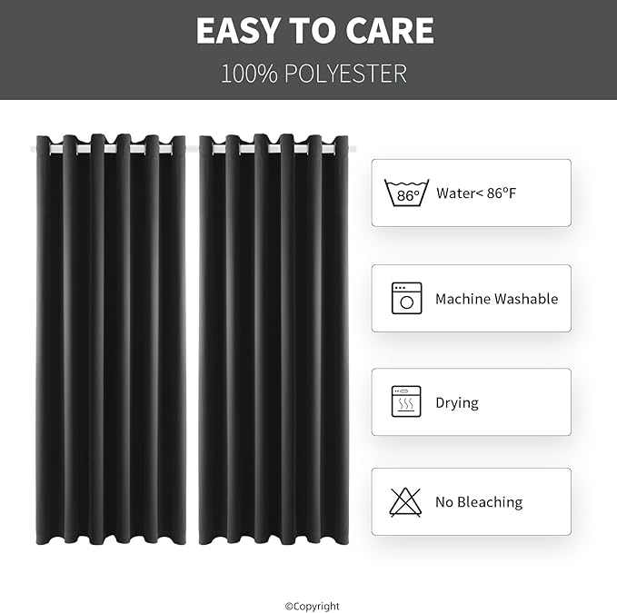 Waterproof Outdoor Curtain W84 x L84 - Grommet Top Sunlight Blocking Window Treatment Drapes Blackout Curtains for Home Bedroom Living Room Outdoor Patio Porch Gazebo (Dark Gray, 2 Panels)