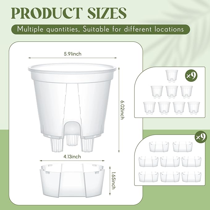 Self Watering Pots for Indoor Plants with Deep Reservoir and High Drainage Holes for Outdoor Plants and Flowers, Bare Root Planter(5.91'',Clear,9 Pcs)