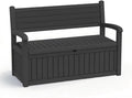 EasyUp 80 Gallon Wood Grain Style Outdoor Storage Bench, Waterproof and Lockable Deck Box Outdoor Storage Furniture for Patio,Garden,and Porch – Perfect for Storing Garden Tools and Cushions(Black)