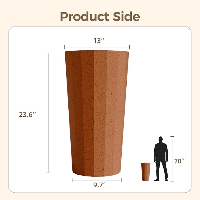 23.6" Tall Outdoor Planters Set of 2, Large Planters for Outdoor Plants for Porch Decor with Drainage Hole, Wide Stripe Design Porch Flower Pots for Indoor Pot Patio/Garden, Terracotta