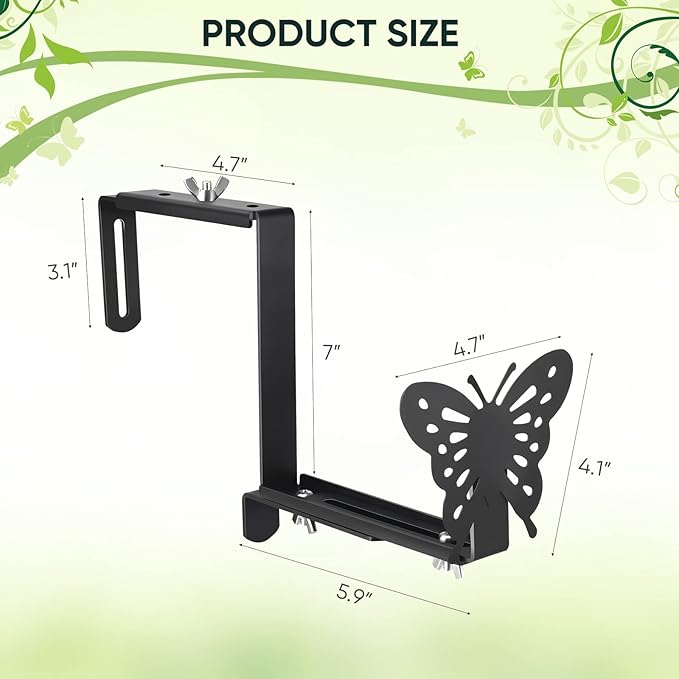 Planter Box Bracket, Adjustable Hang Window Box Holder with Butterfly, Hanging Flower Pot Stand Brackets for Outdoor Patio Garden Fence Pergola Balcony Supporting Heavy Planters-4Pack