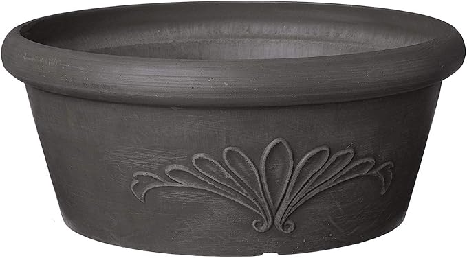 PSW Pot Collection TA30DC 12-inch Plastic/Stone/Wood Composite Bulb Pan Planter – No Drainage Hole (Drillable), Shallow Indoor/Outer Pot for Succulents, Bonsai, Fairy Gardens, Herbs, Dark Charcoal
