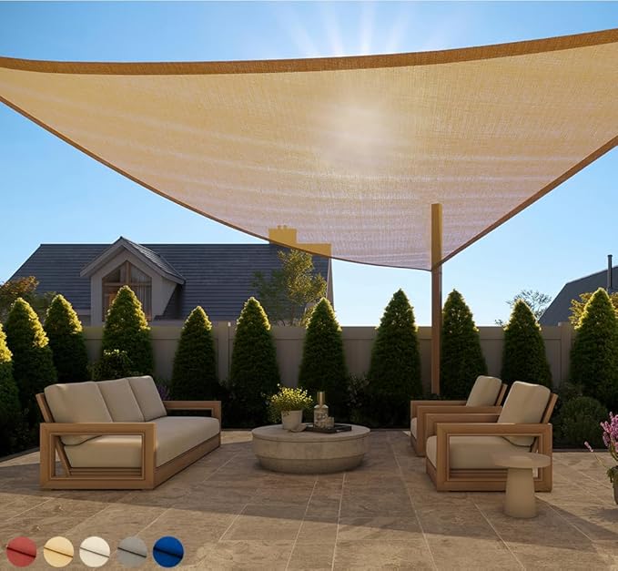 GORILLA GRIP Heavy Duty Sun Shade, UV Protection Fade Tear and Rust Resistant Rectangle Sunshade Canopy, Curved Edges Blocks Sunlight, Breathable Sail, Outdoor Patio, Lawn Garden, 16x16x16, Sand