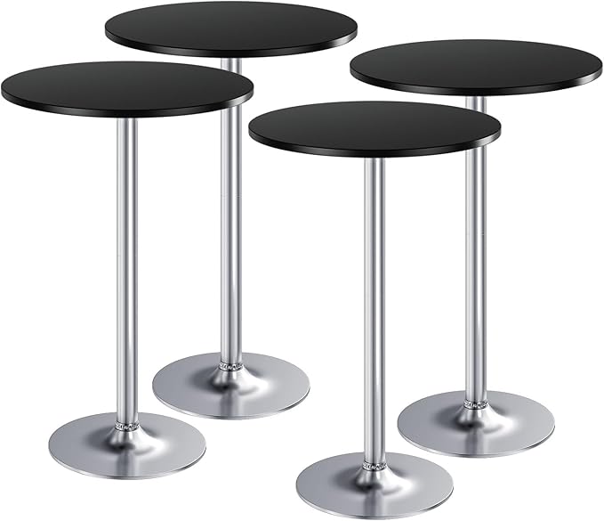 Furmax Bistro Pub Table Round Bar Height Cocktail Table for Home Bar, Small Round Bar Tables for Party, Dining Room, Living Room and Wedding, Metal Base MDF Top Obsidian, 40.6 Inch Height (4, Black-2)